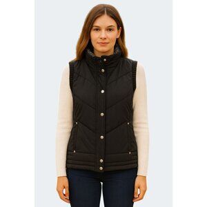 Carolyn Taylor Womens Quilted Black Puffer Vest W/ Knit Trim & Snap Buttons M